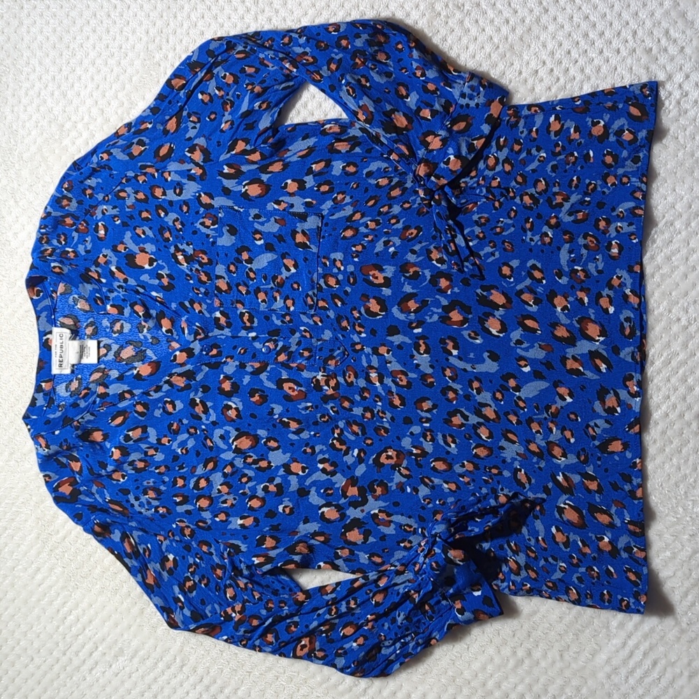 For The Republic Blue Animal Print Blouse